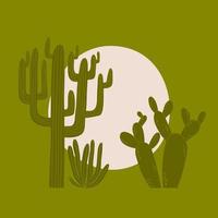 kortdesign med kaktusar och sol. handritad vektorillustration. vektor