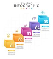 infographic mall för företag. 5 steg modern mindmap diagram med rutor, presentation vektor infographic.