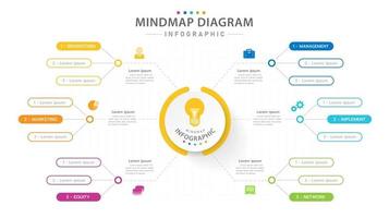 Infografik-Vorlage für Unternehmen. 6 Schritte modernes Mindmap-Diagramm mit mehreren Themen, Präsentationsvektor-Infografik. vektor