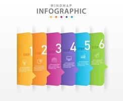 Infografik-Vorlage für Unternehmen. 6 Schritte modernes Mindmap-Diagramm mit Boxen, Präsentationsvektor-Infografik. vektor