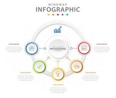 Infografik-Vorlage für Unternehmen. 5 Schritte modernes Mindmap-Diagramm mit Kreisen, Präsentationsvektor-Infografik. vektor