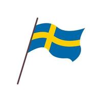 viftande flagga av sverige land. isolerade svenska blå flaggan med gult kors på vit bakgrund. platt vektor illustration
