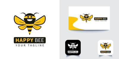 happy bee logotyp formgivningsmall vektor