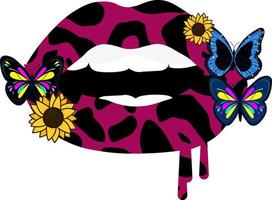 Schmetterlinge Sonnenblumen Lippen es kann auf T-Shirts, Etiketten, Postern, Symbolen, Pullover, Pullover, Hoodie, Becher, Aufkleber verwendet werden, vektor