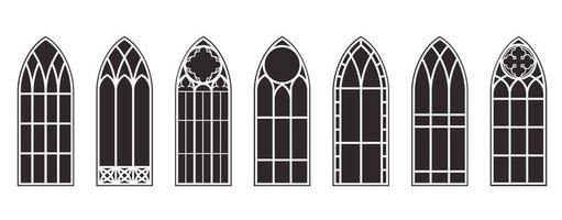 Umrissset für gotische Fenster. Silhouette von alten Kirchenrahmen aus Buntglas. Element der traditionellen europäischen Architektur. Vektor-Illustration vektor