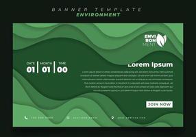 Web-Banner-Vorlage im Querformat mit grünem Papierschnitthintergrund für Umweltdesign vektor