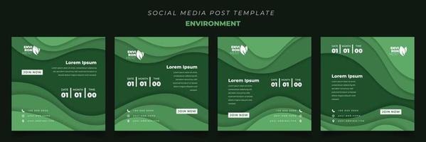 Social-Media-Vorlage im Quadrat mit grünem Papierschnitthintergrund für Umwelt- oder Naturdesign vektor