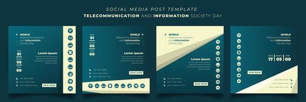 uppsättning av sociala medier post mall för information och telekommunikation design i fyrkantig bakgrund vektor