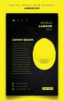 Porträt-Web-Banner-Design für den Tag der Arbeit mit schwarzem und gelbem Hintergrunddesign vektor