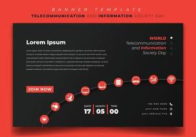 Banner-Vorlage für die Telekommunikations- und Informationsgesellschaft im schwarz-orangen Hintergrunddesign vektor