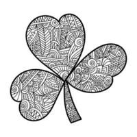 St Patrick's Day trefoil, irländska semestersymboler i anti-stress målarbok med utsmyckade zenmönster vektor