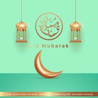 Eid Mubarak-Grußkarte oder Social-Media-Beitrag mit realistischer Laterne und Mond. islamische vektorillustration vektor