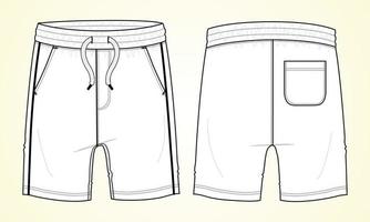 Jungen schwitzen Shorts Vektorillustration Mode flache Skizzenvorlage Vorder- und Rückansichten. vektor