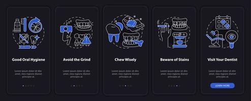 zahnveneers nachsorge nachtmodus beim onboarding des mobilen app-bildschirms vektor