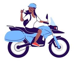 selbstbewusste frau, die motorrad fährt, halbflache rgb-farbvektorillustration vektor