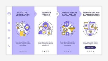 sekretess motåtgärder lila och vit onboarding mall vektor