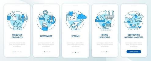 effekter av klimatförändringar blå onboarding mobilappskärm vektor