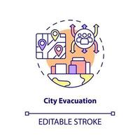 Symbol für das Konzept der Stadtevakuierung. Notfallsituation Umgang mit abstrakter Idee dünne Linie Illustration. isolierte Umrisszeichnung. editierbarer Strich. Roboto-Medium, unzählige pro-fette Schriftarten verwendet vektor