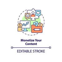 Monetarisieren Sie Ihr Content-Konzept-Symbol. verdienen sie geld mit abonnement abstrakte idee dünne linie illustration. isolierte Umrisszeichnung. editierbarer Strich. Roboto-Medium, unzählige pro-fette Schriftarten verwendet vektor