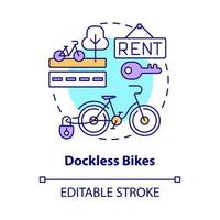 Dockless-Bikes-Konzept-Symbol. Fahrrad-Sharing-Kategorie abstrakte Idee dünne Linie Illustration. Dockingstation fehlt. Bike-Share-System. Vektor isolierte Umrissfarbe Zeichnung. editierbarer Strich