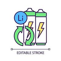 batteri metall återvinning rgb färgikon. förhindra litiumförbrukning. återanvända resurser från ackumulatorer. miljövänlig teknik. isolerade vektor illustration. enkel fylld linjeritning