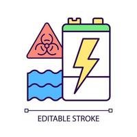 batterivattenkontamination hot rgb färgikon. farliga kemikalier och syror läcker. grundvatten och markföroreningar. ekosystemskada. isolerade vektor illustration. enkel fylld linjeteckning