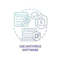 Antivirus-Software-Installation blaues Farbverlauf-Konzept-Symbol. Informations- und Geräteschutz abstrakte Idee dünne Linie Illustration. Sicherheit beim Surfen im Internet. Vektor isolierte Umrissfarbe Zeichnung