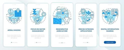 trends in der landwirtschaft blauer onboarding-bildschirm der mobilen app vektor