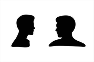 Schattenschattenbild-Vektorillustration des menschlichen Kopfprofils schwarze lokalisiert auf weißem Hintergrund. männliche Profilgesichtssilhouette. Männerköpfe schwarzer Umriss Silhouetten Vektor Illustration Set.