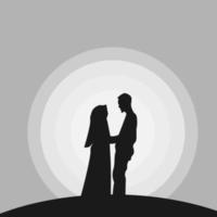 Vektor der Silhouette eines Paares, das auf dem Hügel gegen Mondlicht am Nachthimmel steht.
