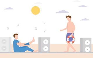 Zwei Jungs genießen am Strand mit Soundsystem. vektor