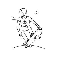 Skateboarder im Outline-Stil. ein Teenager auf einem Skateboard. Vektor-Illustration. vektor