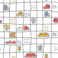 Autos nahtlose handgezeichnete Muster. Kinderdruck für Kleidung, Tapeten, Hintergrund. Vektor-Illustration. vektor