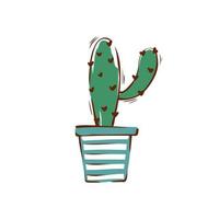 Kaktus in einer handgezeichneten Illustration eines gestreiften Topfes. Vektor. vektor