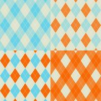 nahtloses Argyle-Musterset in Orange und Blau vektor