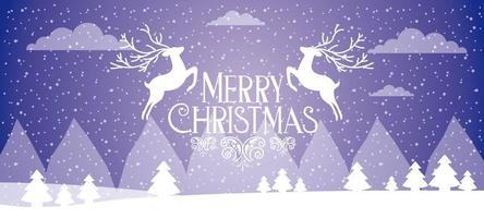 Frohe Weihnachten Banner mit zwei weißen Hirschen springen vektor