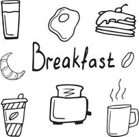 ställa in frukost doodle vektor