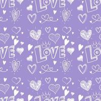 sömlös doodle hjärta och kärlek ord mönster vektor