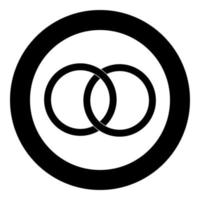 två bundna vigselringar ikon svart färg i cirkel eller rund vektor