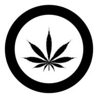 Cannabis Marihuana Blatt schwarzes Symbol in Kreisvektorillustration isoliert. vektor