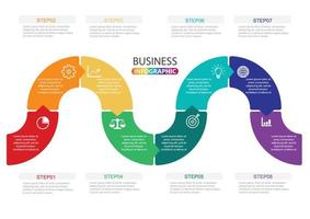 Timeline-Infografik-Designvorlage mit 8 Optionen, Prozessdiagramm, Vektorillustration eps10 vektor