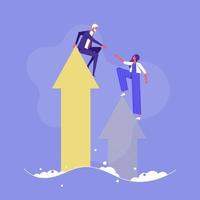 ledare eller chef hjälper varandra att klättra på pilarna för att nå målet, affärskoncept för lagarbete - hjälpa varandra att klättra framgångspilen vektor