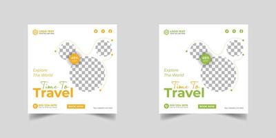 Reise-Social-Media-Post-Banner und Web-Banner-Vorlage oder quadratischer Flyer, Reise-Urlaubs-Urlaubsvorlagen-Design und Reise-Business-Banner vektor