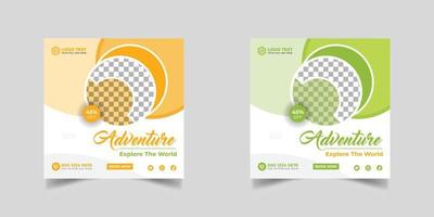 Reise-Social-Media-Post-Banner und Web-Banner-Vorlage oder quadratischer Flyer, Reise-Urlaubs-Urlaubsvorlagen-Design und Reise-Business-Banner vektor