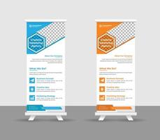 Business-Roll-Up-Banner-Stand-Template-Design, moderne tragbare Ständer Corporate-Roll-Up-Banner-Layout, Pull-Up, Vektorillustration, Business-Flyer, Broschüre, Firmenbanner vektor