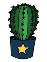 söt handritad enkel kaktus. krukväxt i en kruka clipart. kaktusar illustration isolerad på vit bakgrund. mysig hem doodle. vektor