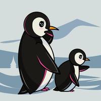 Mutter-Pinguin mit ihrem Jungen, Vektorgrafik-Pro-Download vektor