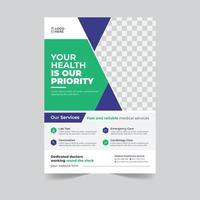 a4-flyer-designvorlage für den medizinischen gesundheitsdienst. Broschürendesign für Mediziner und Krankenhausärzte. professionelles broschürendesign für medizin und krankenhaus. Berichtsdesign für Medical Pro herunterladen vektor