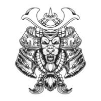 japanischer Löwenkopf Samurai Vektor Illustration T-Shirt Design