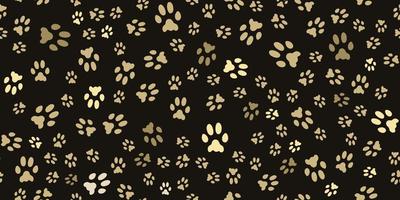 Haustier Fußabdrücke horizontales nahtloses Muster. Tierdruck. Golddrucke von Spuren einer Katze, eines Hundes auf schwarzem Hintergrund. Pfotenabdruck-Silhouetten von Haustieren. süße Textur. Vektor. vektor